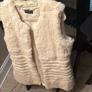 Stella + Lorenzo Cream Textured Rabbit Fur Vest